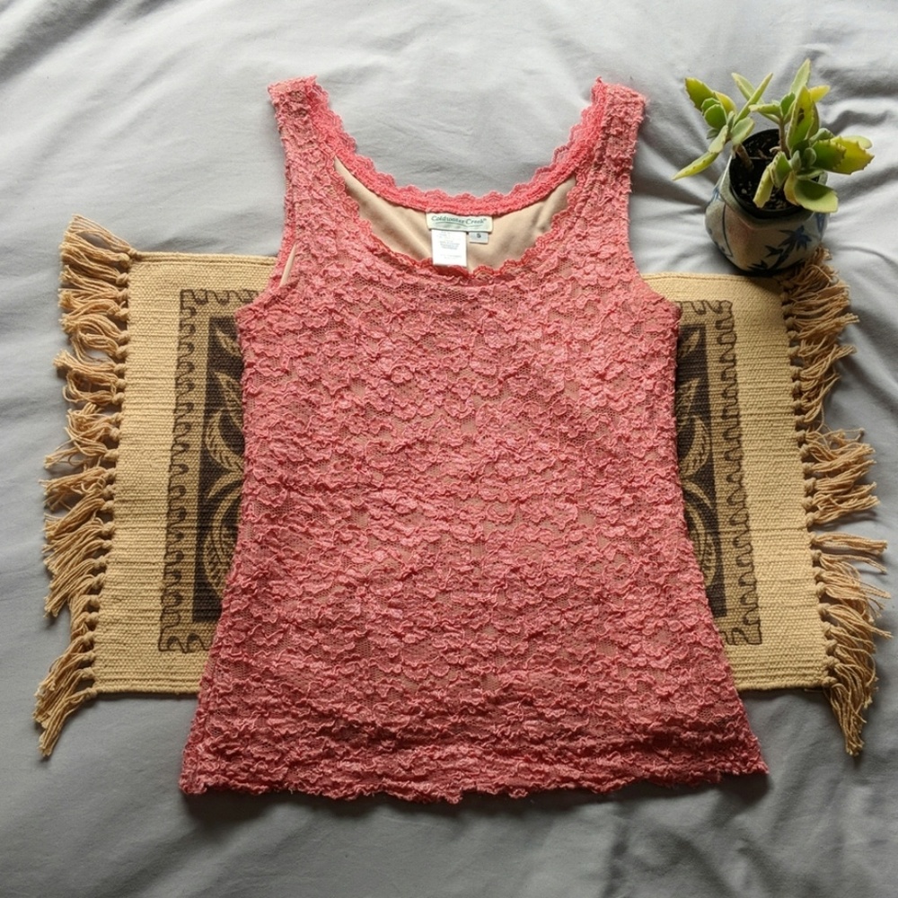 Salmon pink lace tank top